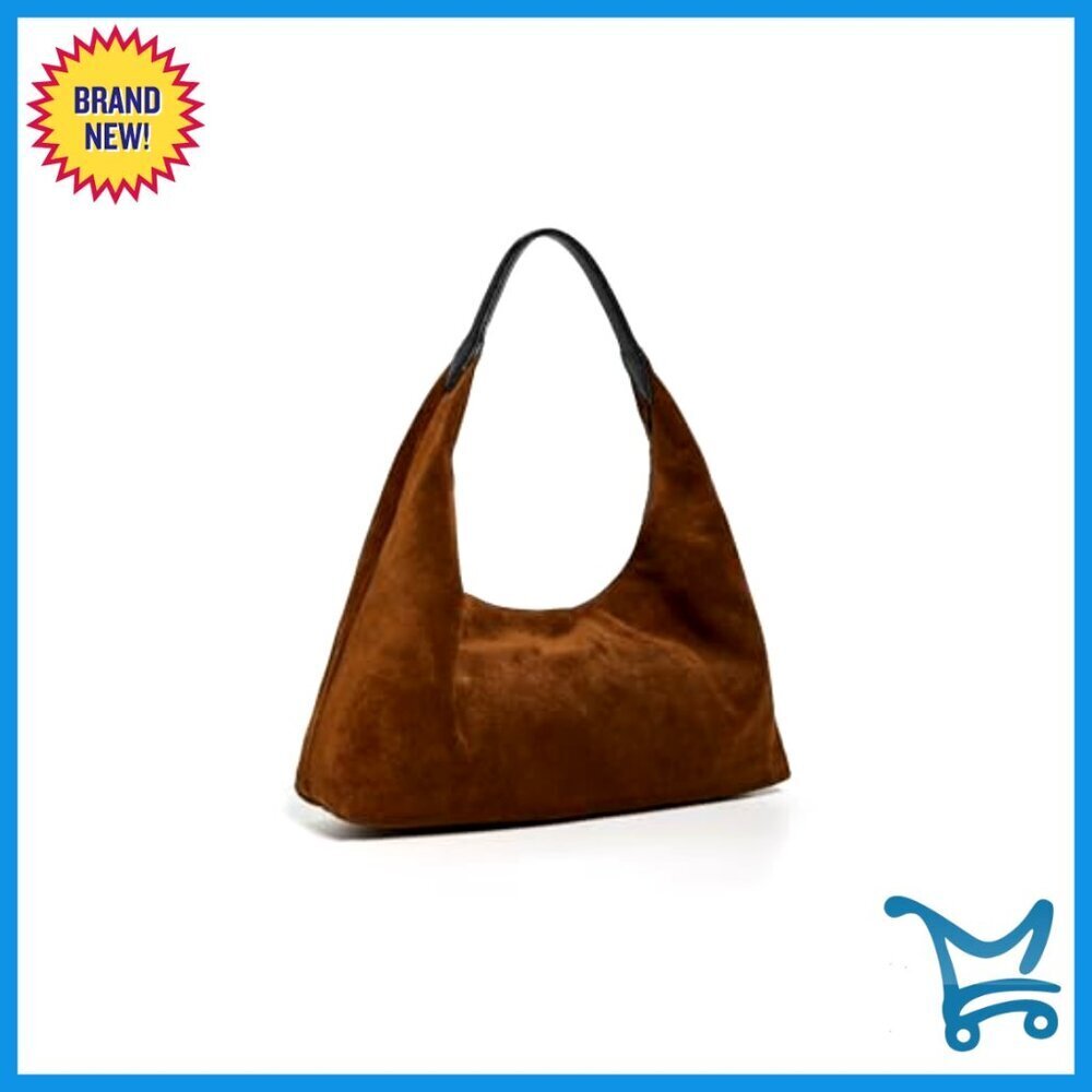 Suede Slouchy Shoulder Bag with Leather Handle, 18in Length - Picture 3 of 5